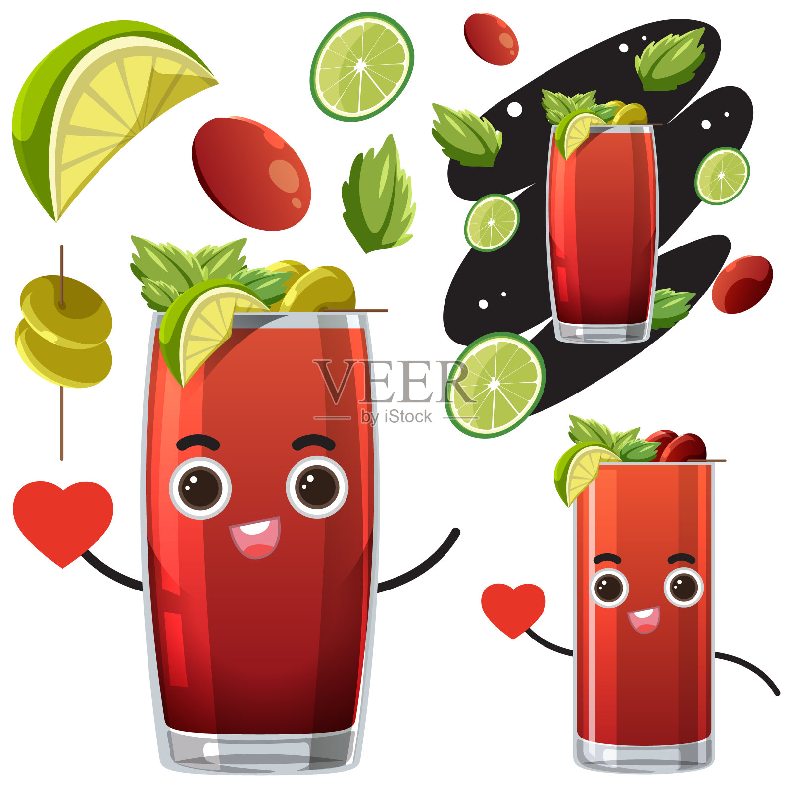 一套血腥玛丽鸡尾酒插画图片素材
