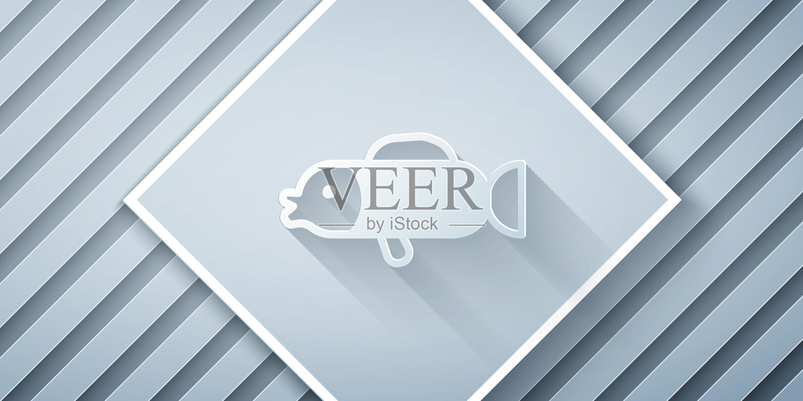 剪纸河豚鱼图标孤立的灰色背景。河豚日本河豚。纸艺风格。向量插画图片素材