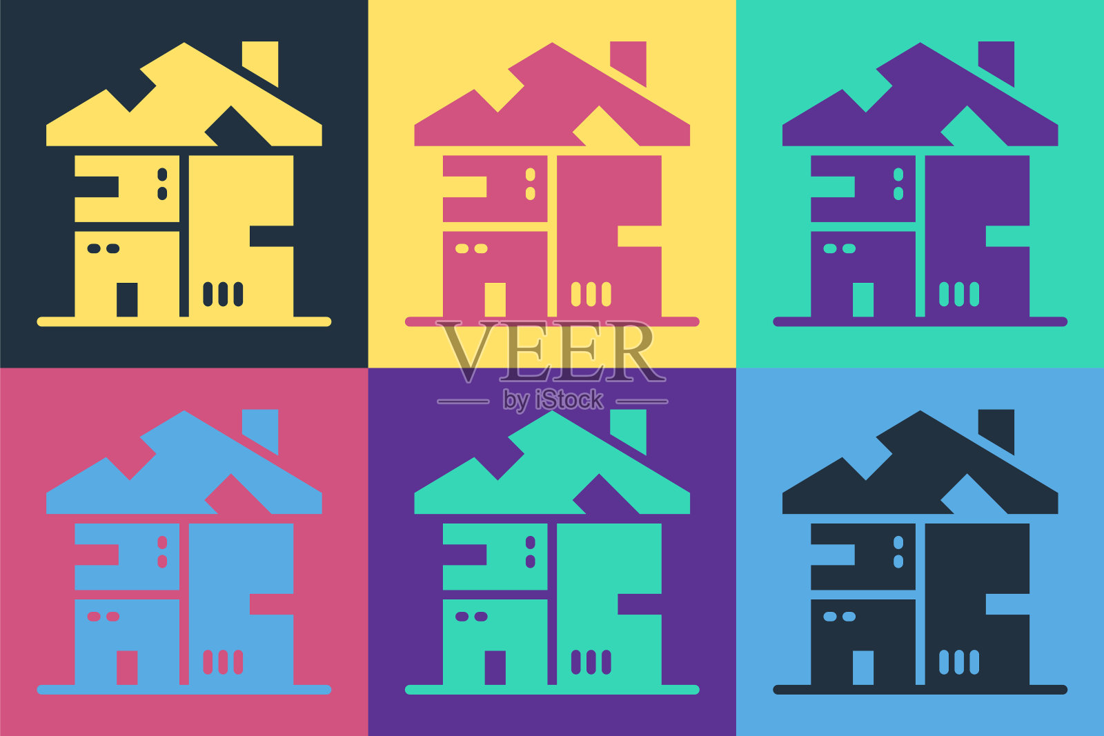 波普艺术无家可归者纸板房图标插画图片素材