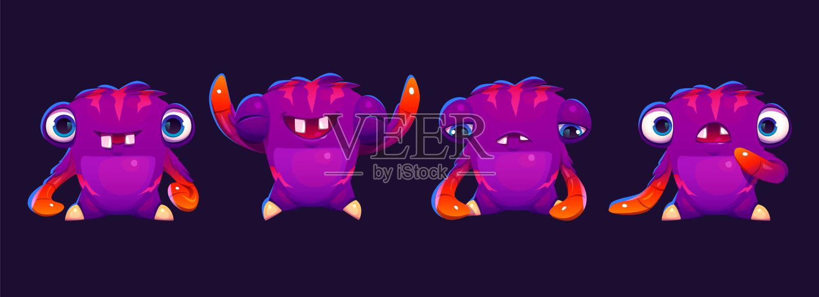 可爱卡通怪物面部表情矢量图合集插画图片素材