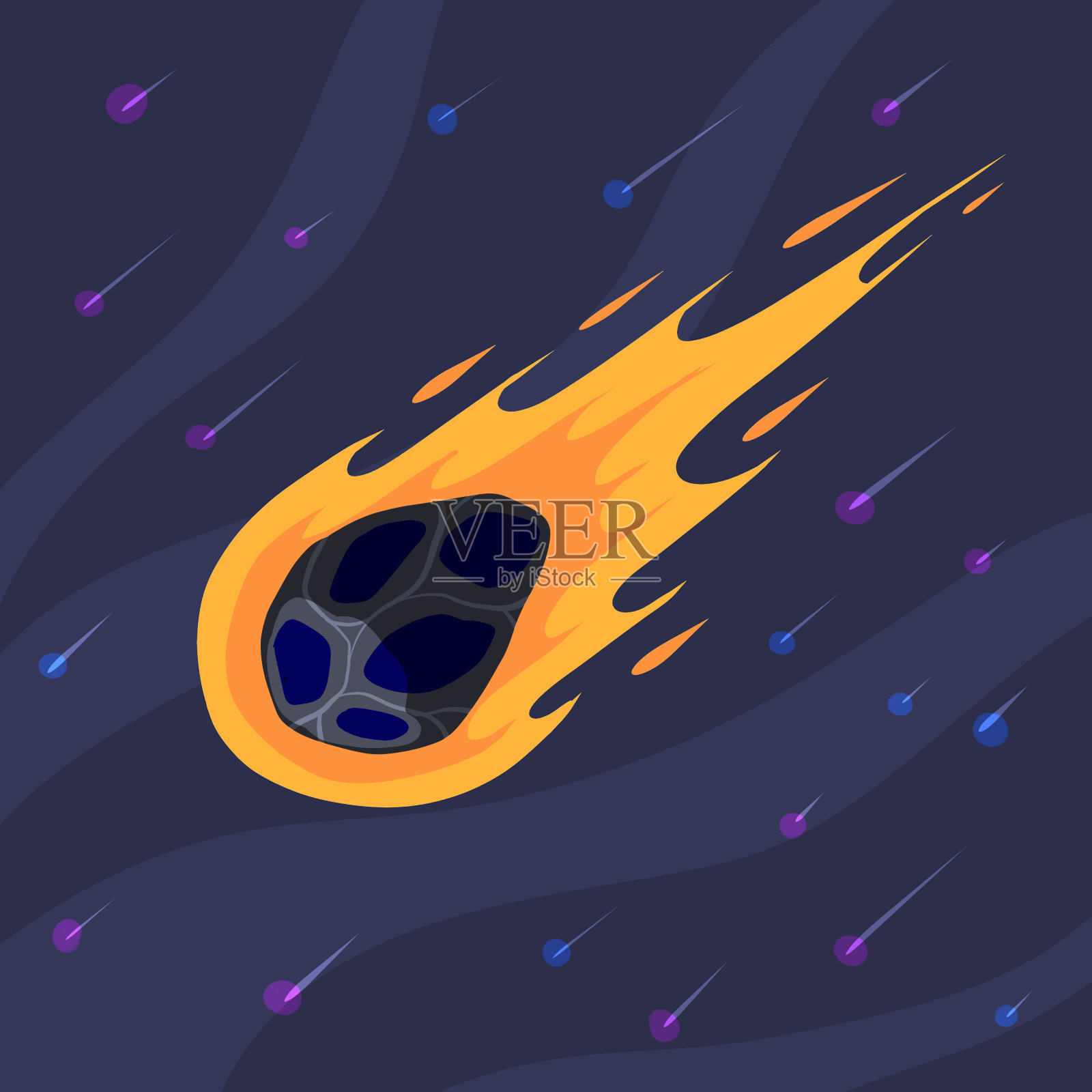 飞行的小行星，燃烧的彗星插画图片素材