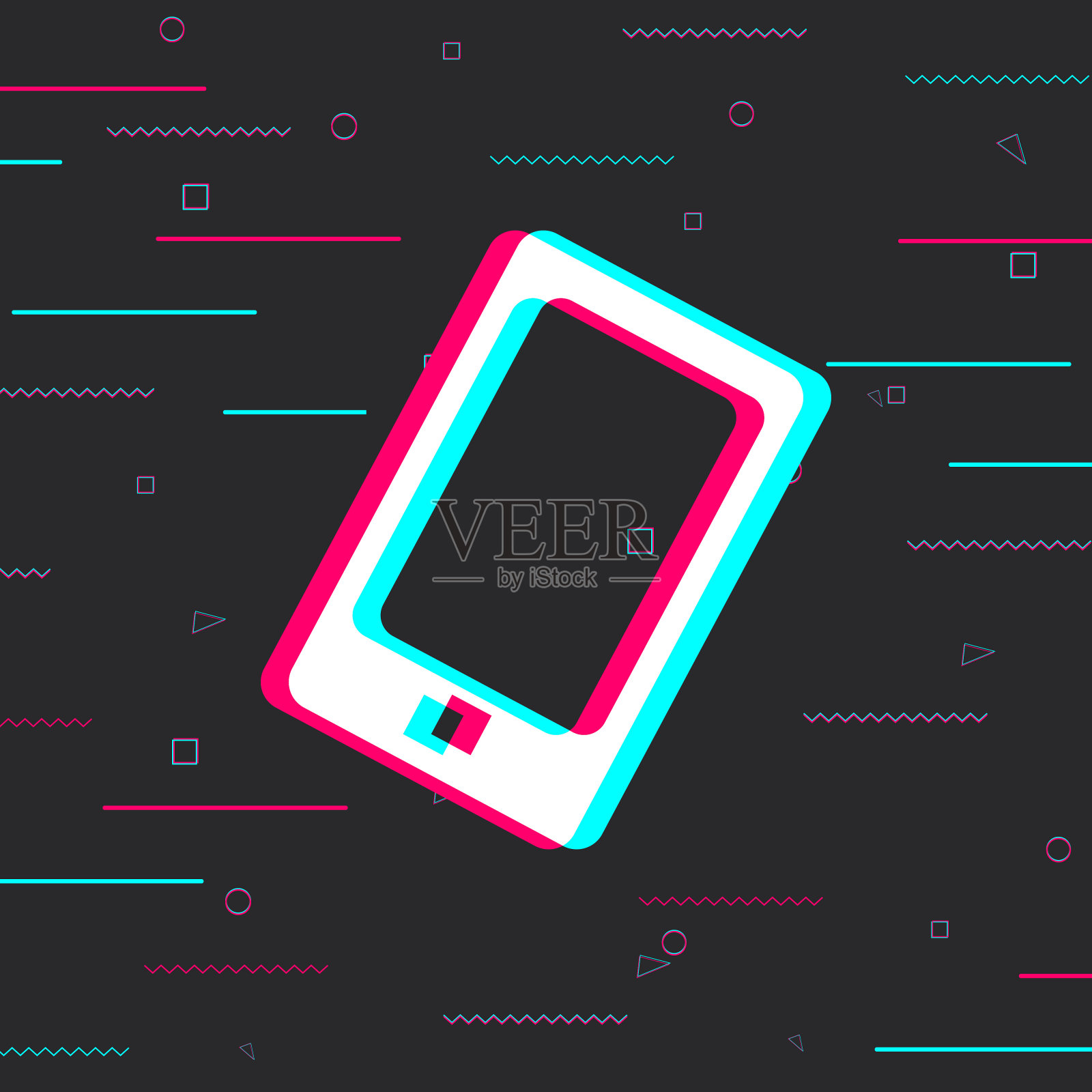 手机框架。现代的小玩意。故障背景。矢量图插画图片素材