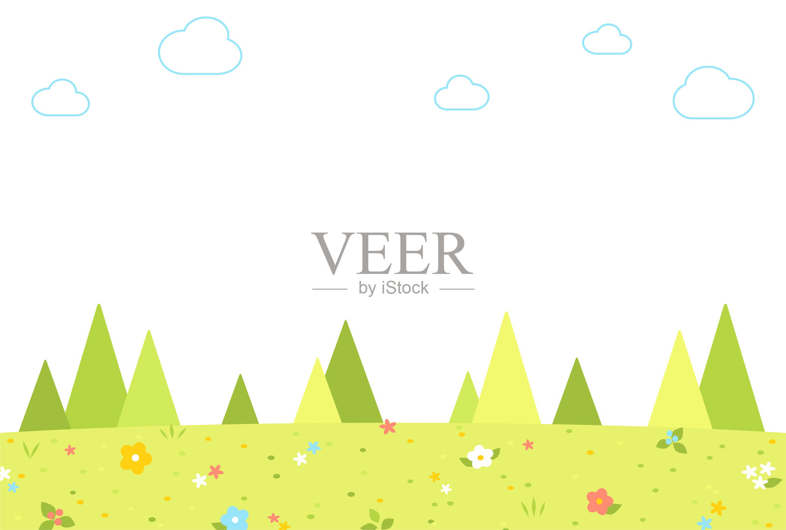 可爱和丰富多彩的草地景观插图插画图片素材