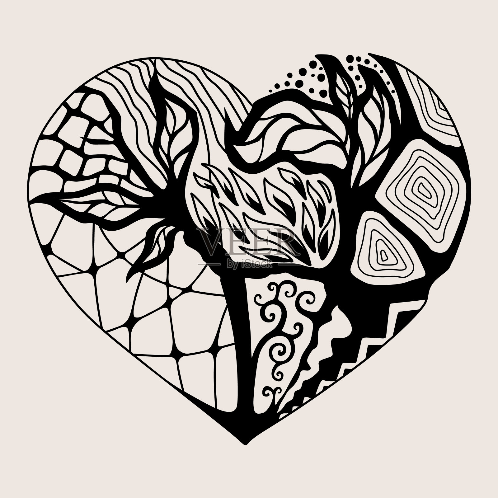 心形曼陀罗风格孤立在灰色背景插画图片素材