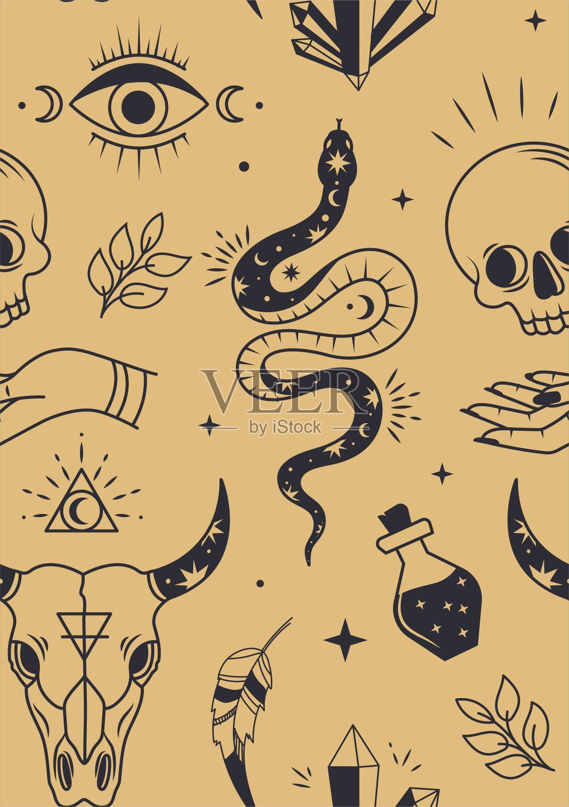 神秘无缝图案插画图片素材