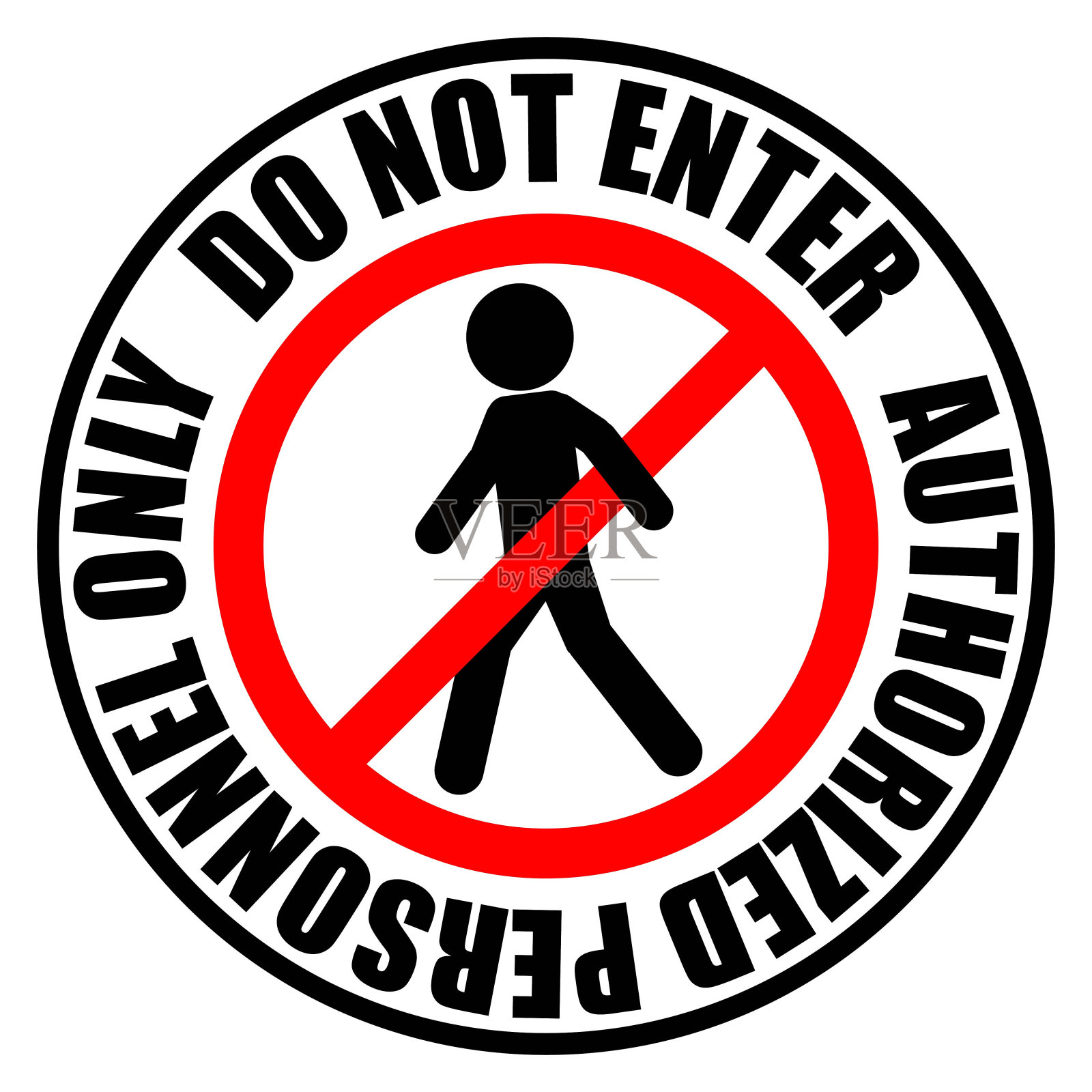 可打印插图圆形不干胶标签设计白色、红色和白色禁止进入标志，禁止非法侵入，禁止人们通过警告标志、图标、符号插画图片素材