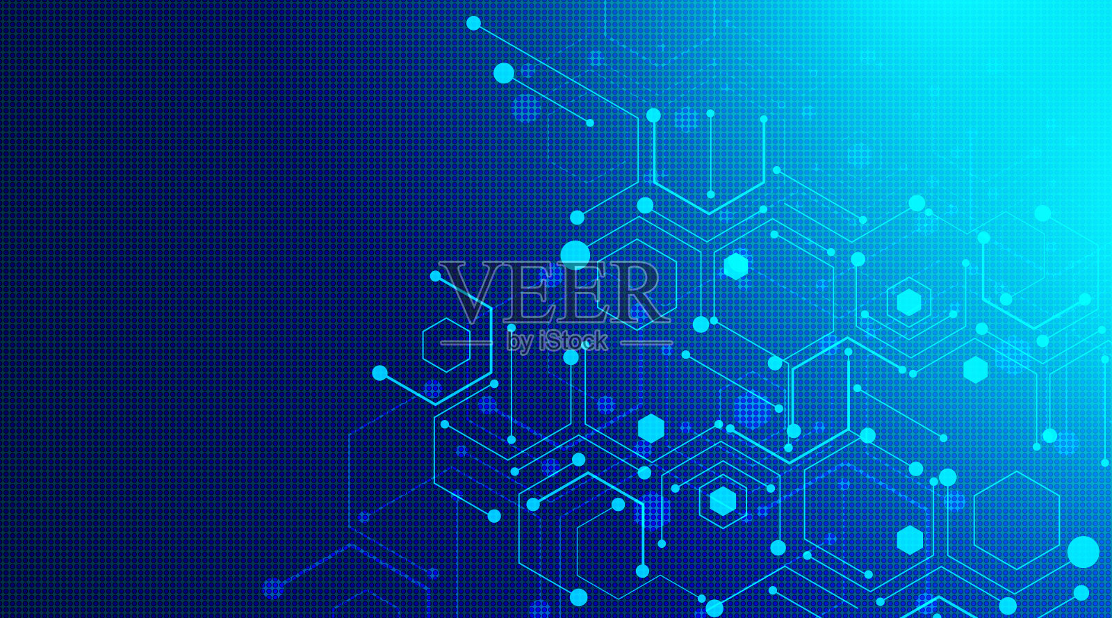 抽象计算机技术背景与电路板和六边形技术。矢量插图插画图片素材