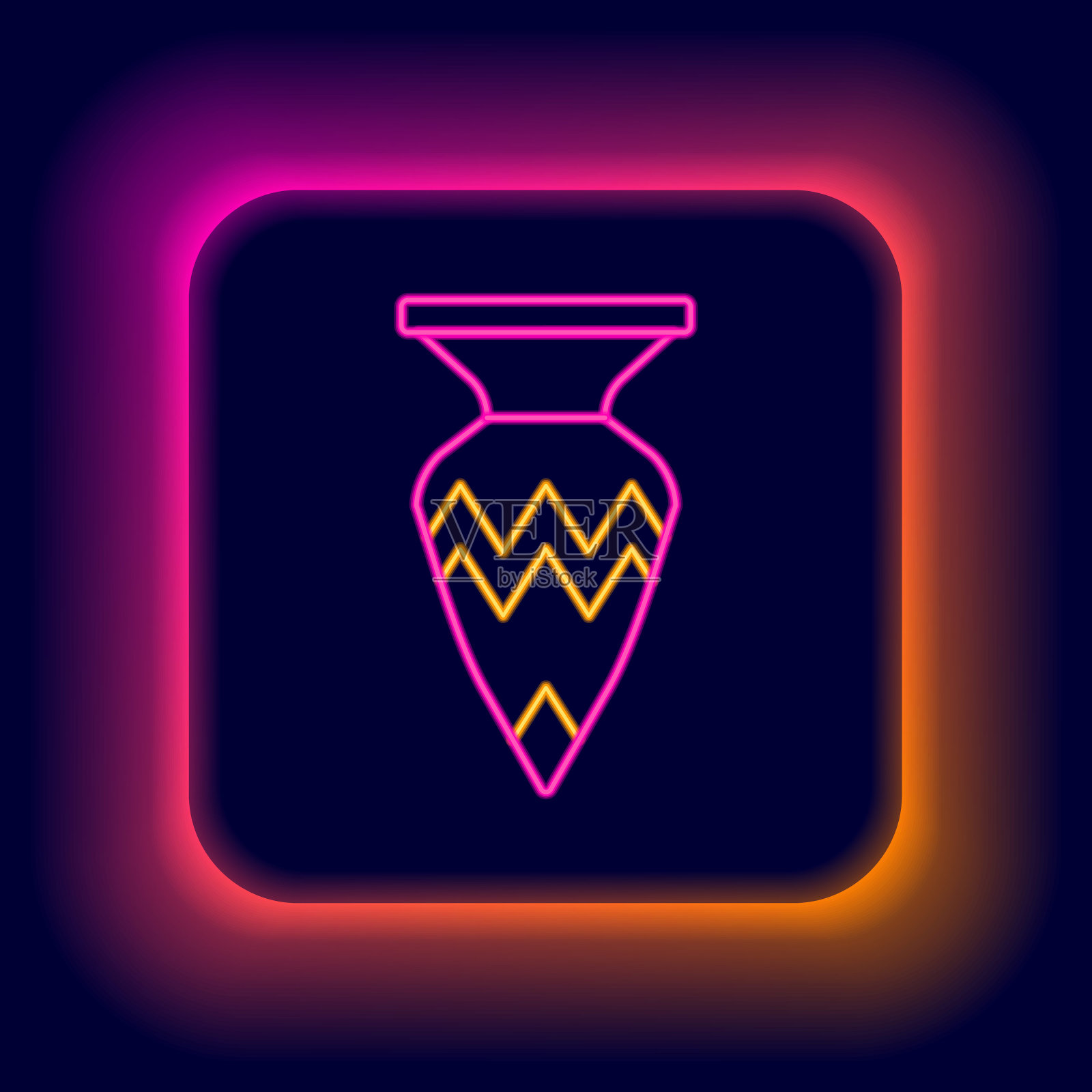 发光的霓虹灯线埃及花瓶图标孤立的黑色背景。古埃及的象征。色彩缤纷的轮廓概念。向量插画图片素材