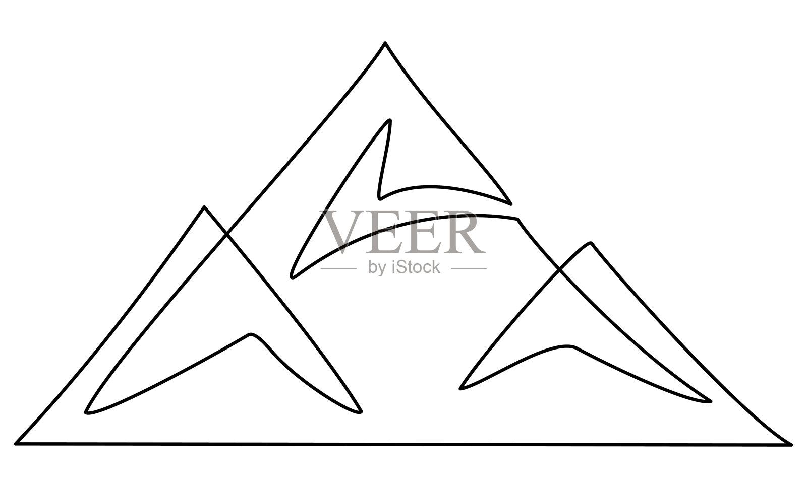 一座座山连续划成一条线。插画图片素材