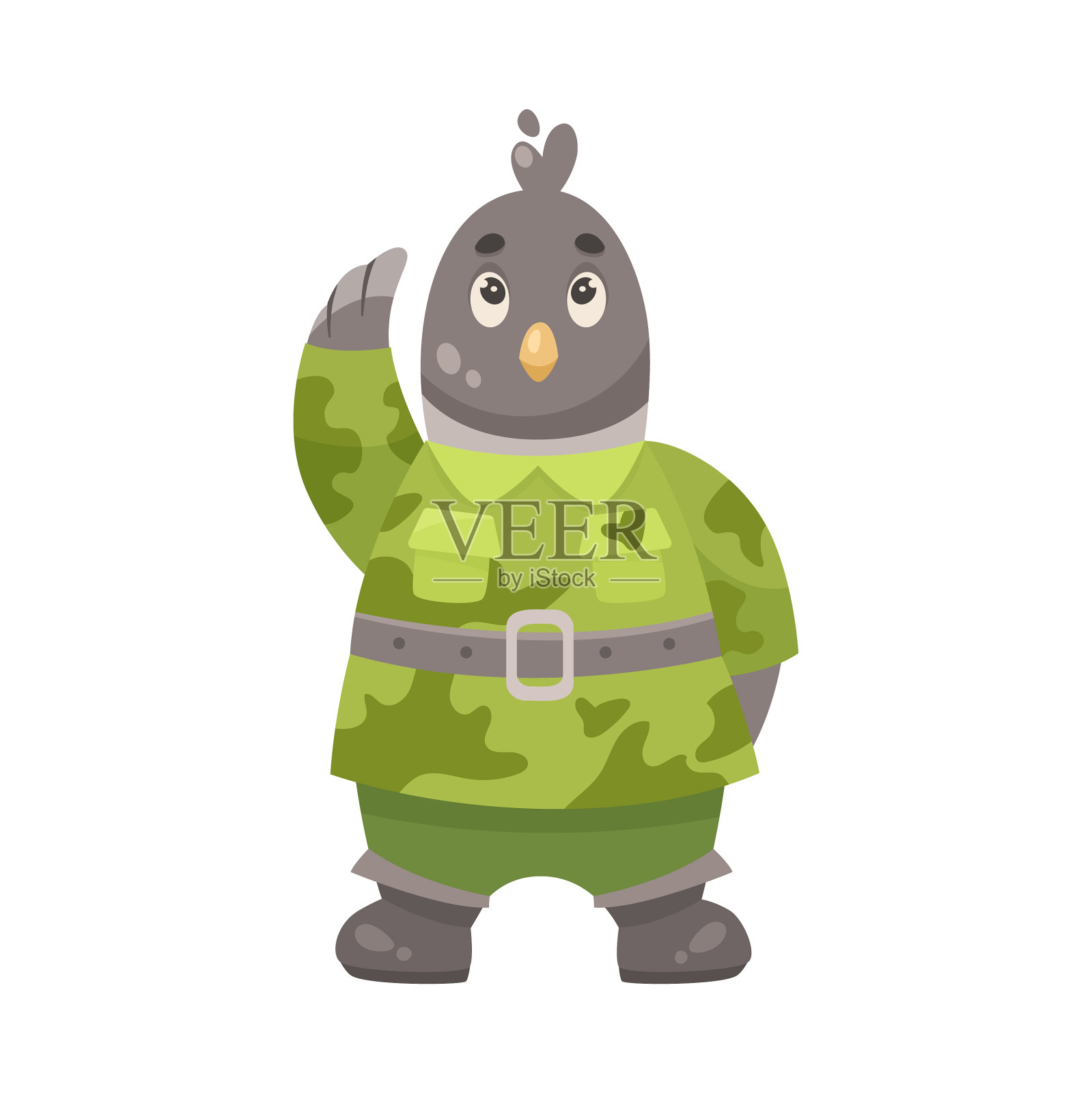 迷彩卡通中可爱的鸽子角色设计元素图片