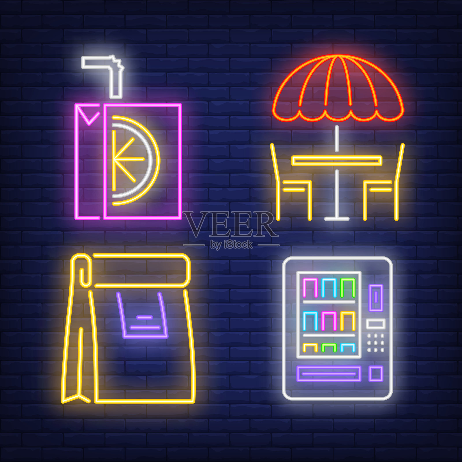 街边咖啡摊机器纸袋和果汁插画图片素材