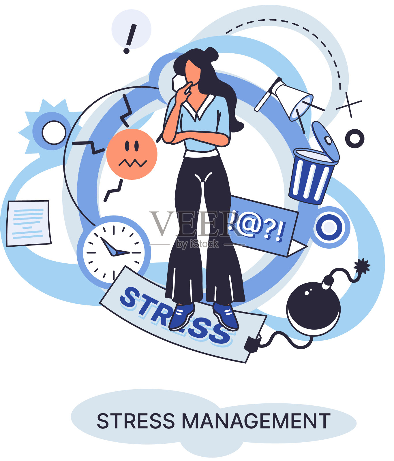 压力管理抽象概念：压力控制、抑郁、情绪紧张、精神健康插画图片素材