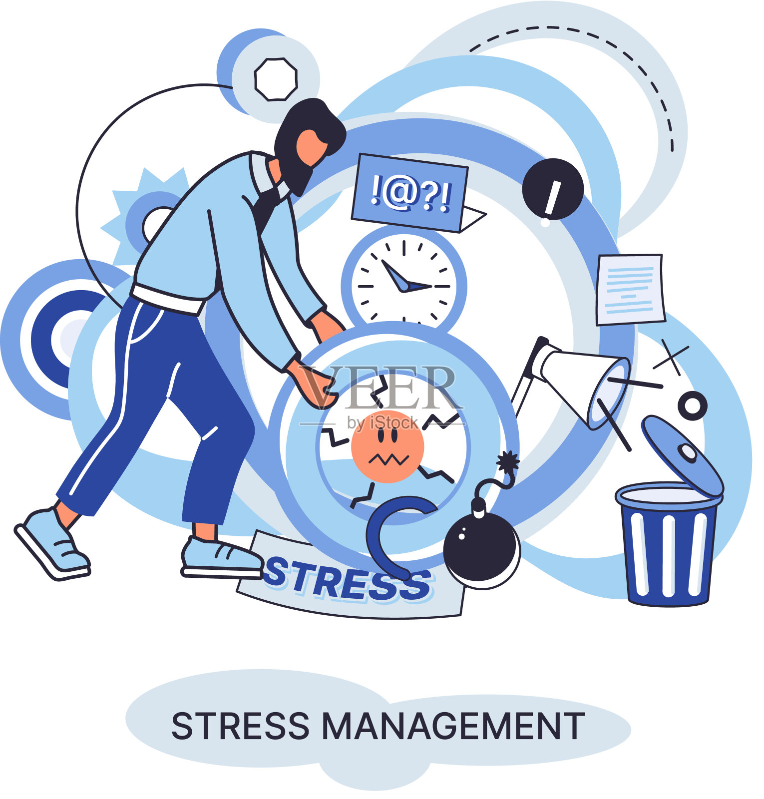压力管理抽象概念：压力控制、抑郁、情绪紧张、精神健康插画图片素材