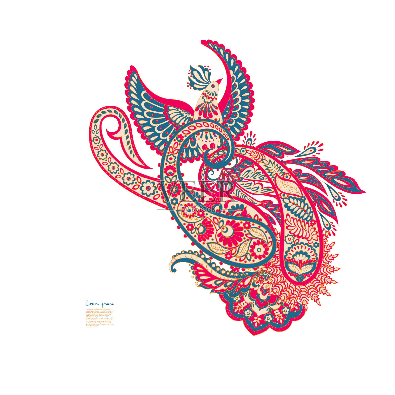 矢量鸟和佩斯利花孤立装饰插画图片素材