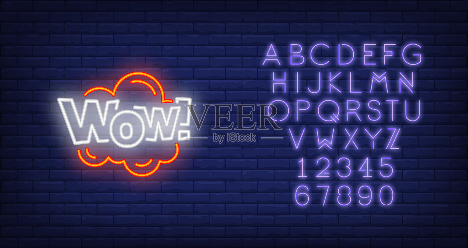 霓虹灯哇插画图片素材