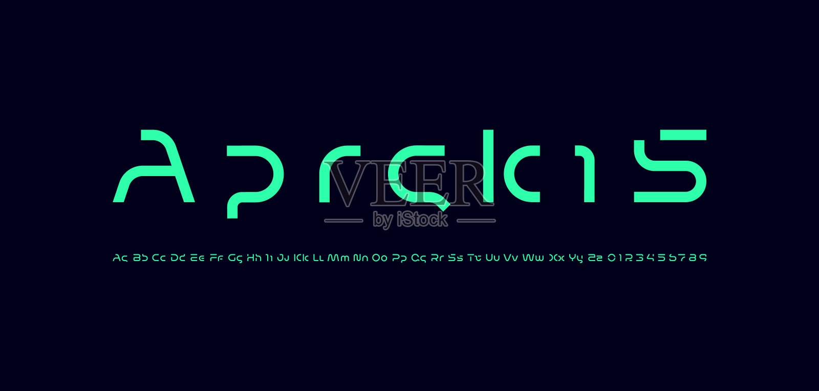 科技明亮的字体，数字网络字母制成的空间风格，拉丁大写字母A-Z和阿拉伯数字0-9未来科学风格插画图片素材
