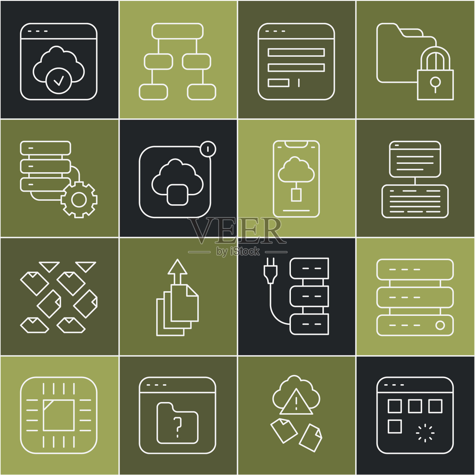 设置线路加载数据窗口、服务器、数据、Web托管、浏览器、云技术传输、齿轮和图标。向量插画图片素材