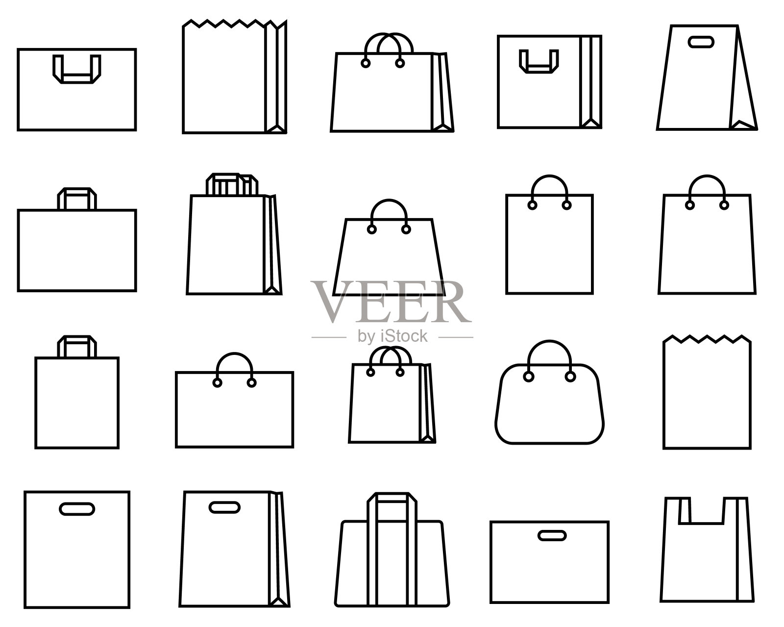 购物包装线集图标，标志矢量插画图片素材