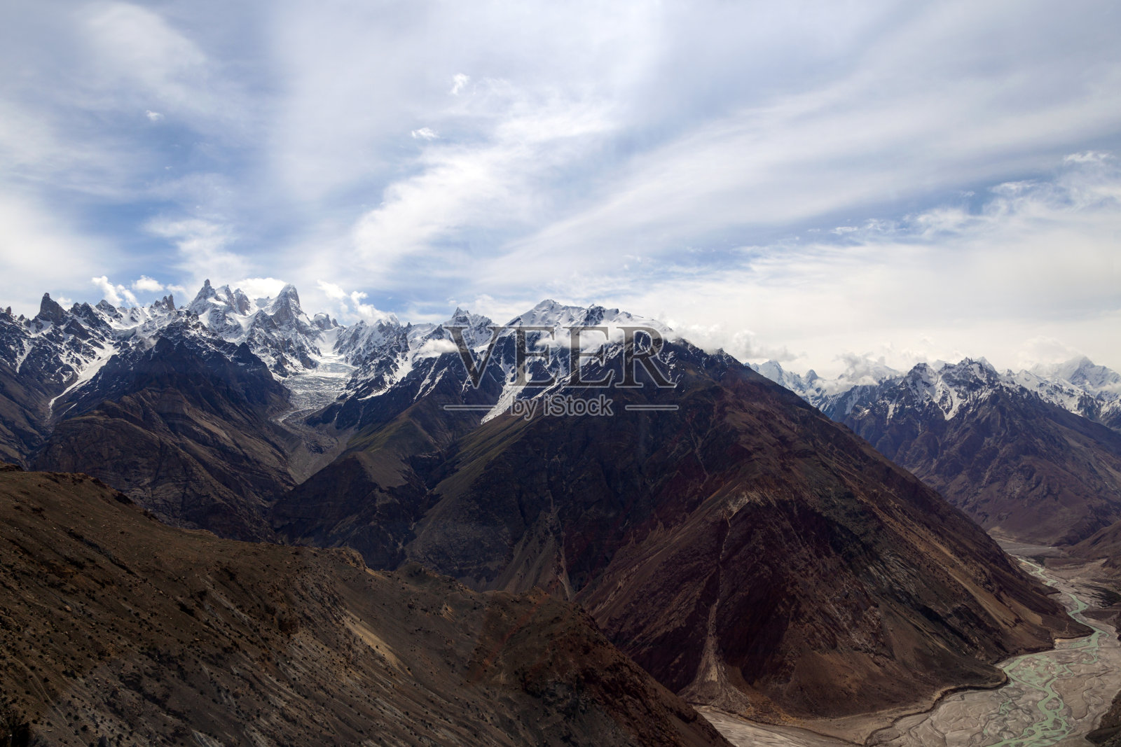 喀喇昆仑山脉的雪山和冰川景观照片摄影图片
