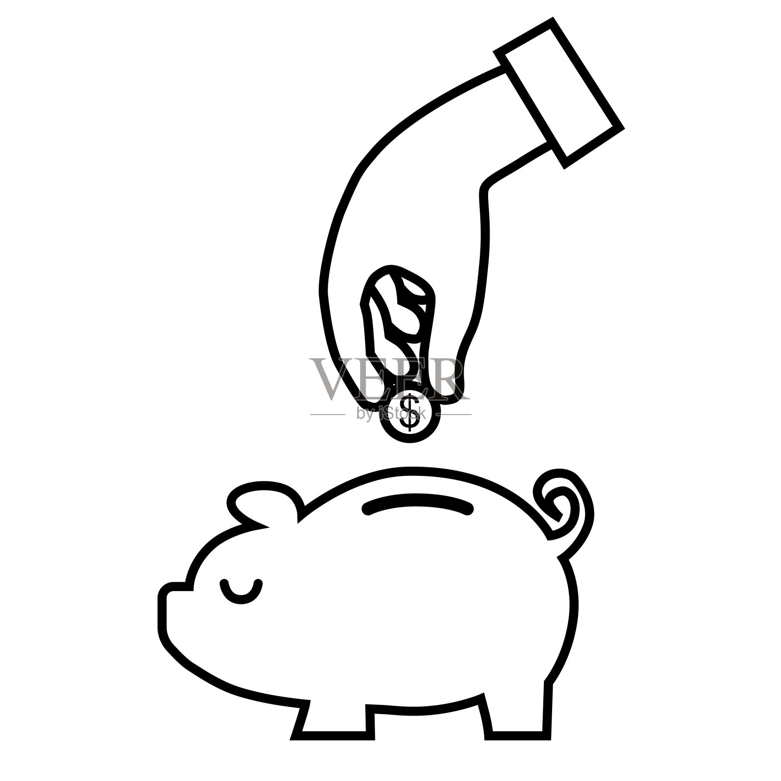 图标存钱罐用手把硬币钱里面轮廓。jpg插画图片素材