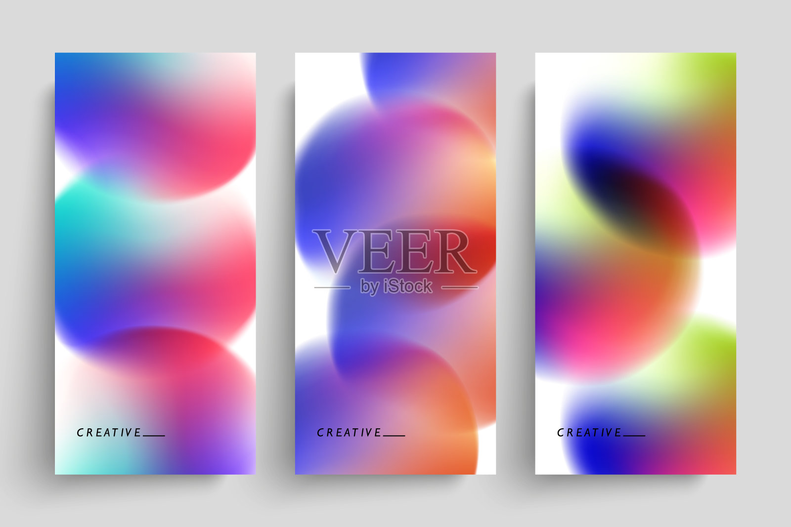 模糊圈。一组抽象背景与充满活力的梯度散焦圆形创意平面设计。插画图片素材