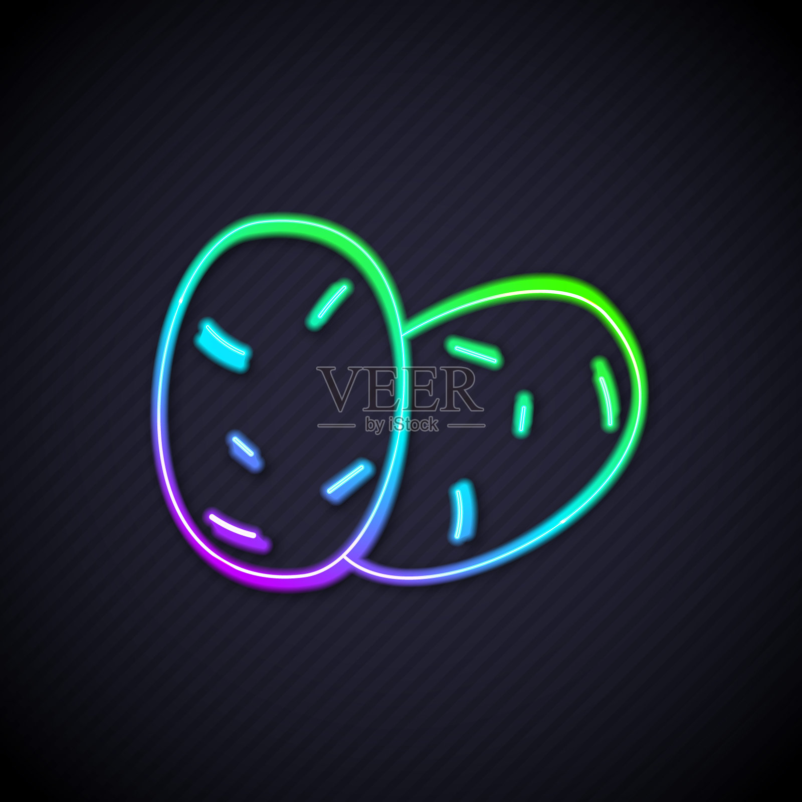 发光的霓虹线土豆图标孤立发光的霓虹线背景。向量插画图片素材