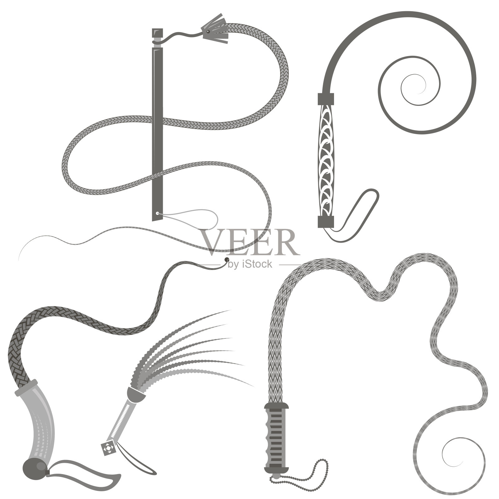 矢量灰色皮鞭图标集隔离在一个白色的背景插画图片素材