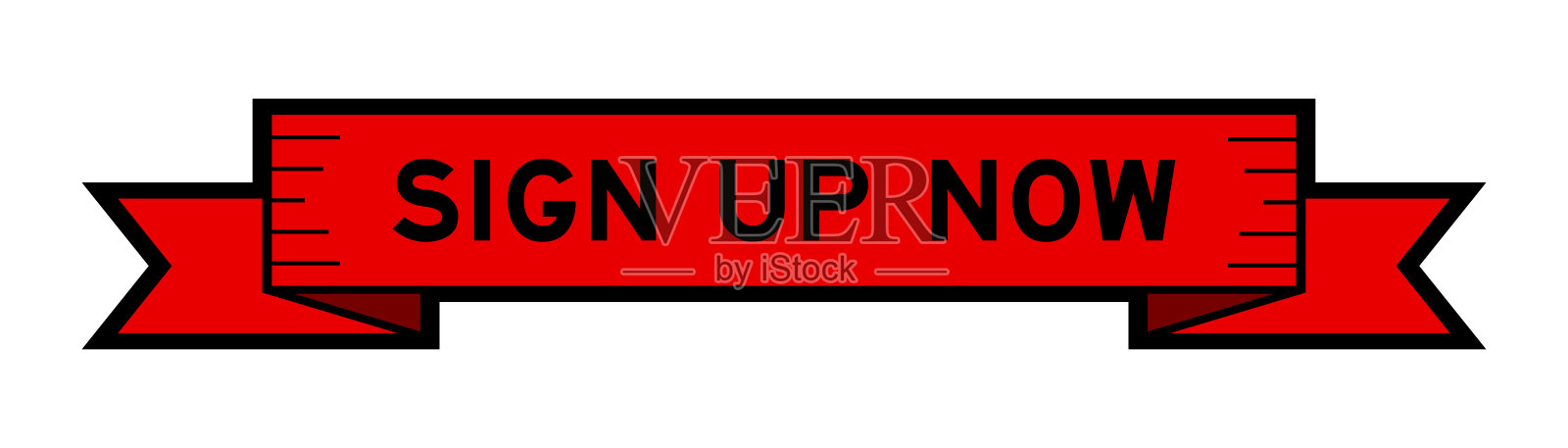 丝带标签横幅与字签署现在在白色背景上的红色插画图片素材