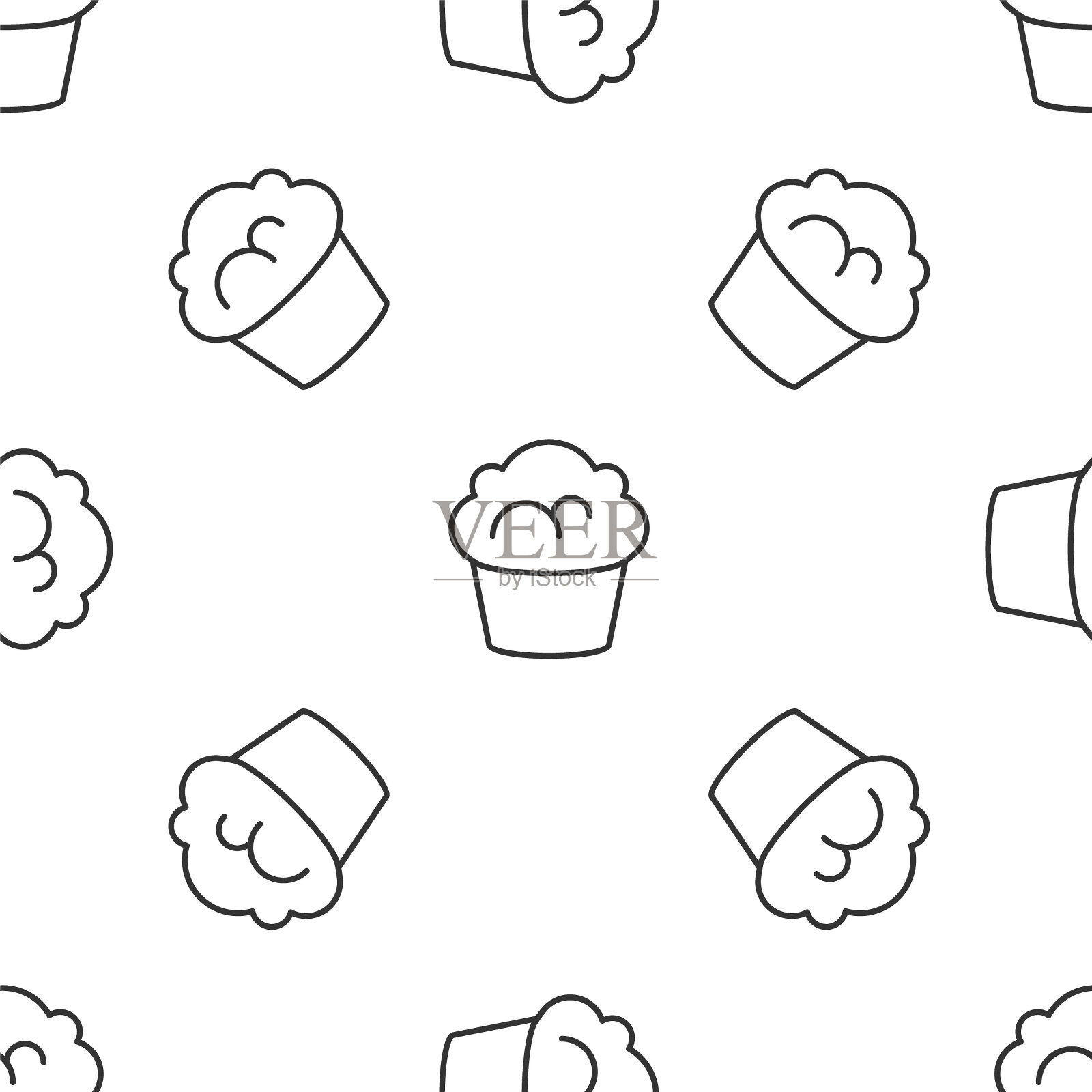 灰线松饼图标隔离无缝图案在白色背景。向量插画图片素材