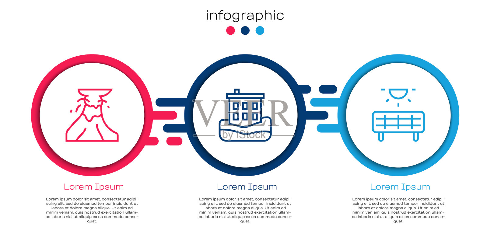 设置线火山喷发与熔岩，房子洪水和太阳能板。业务信息图表模板。向量设计模板素材