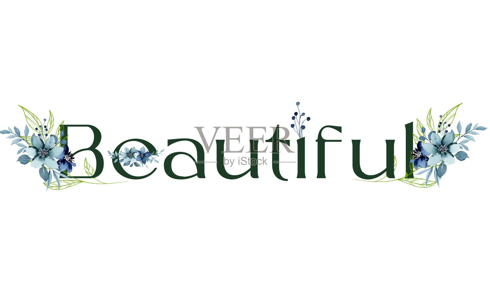短语可爱的蓝色水彩花在字母矢量插画图片素材