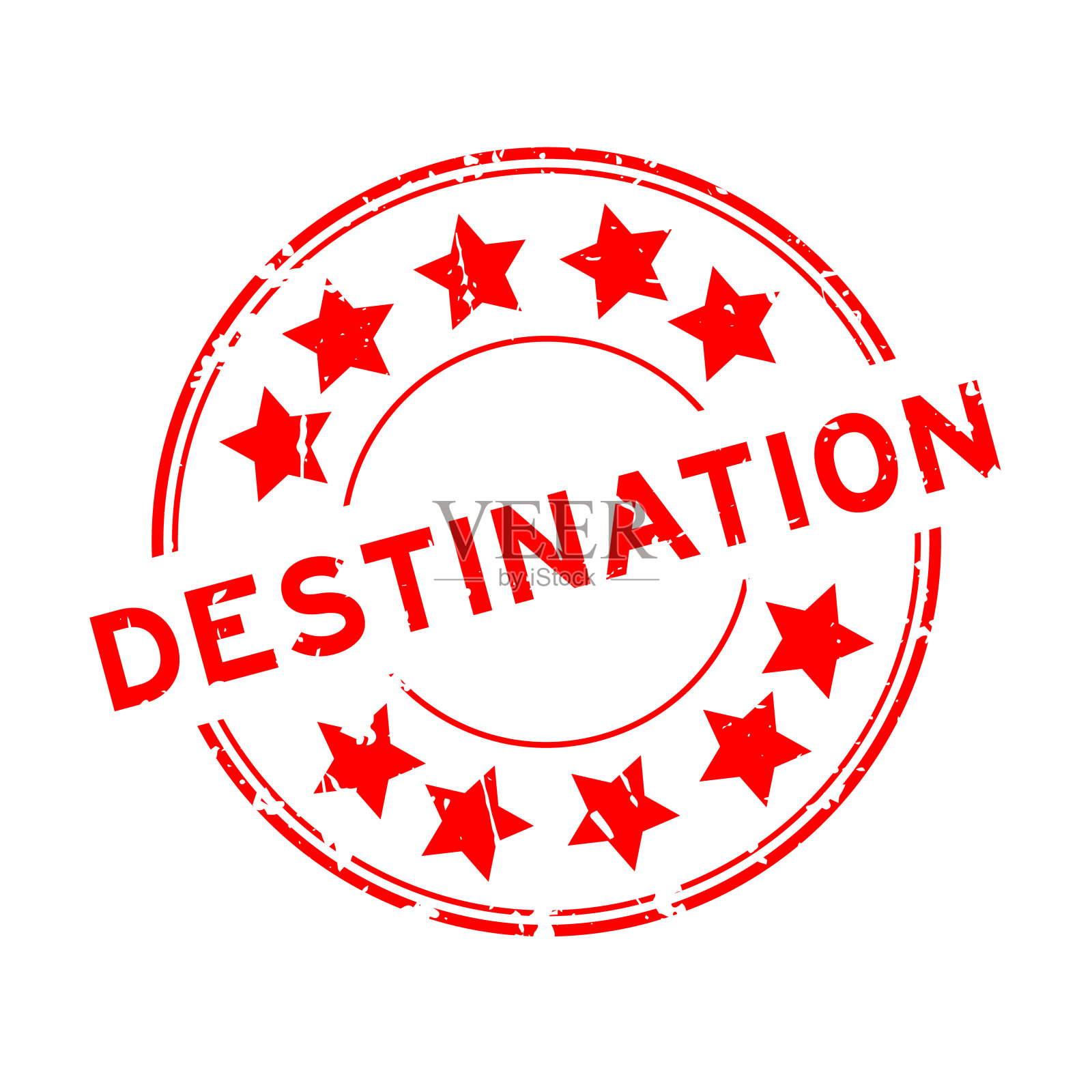 grunge风格红色目的地字圆形橡胶印章在白色背景插画图片素材