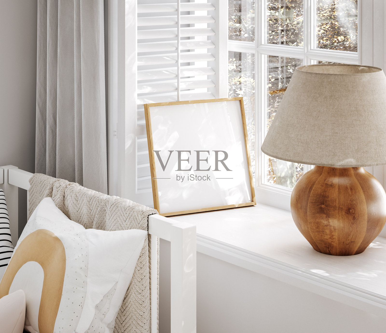 中性儿童房室内背景的模拟框架照片摄影图片