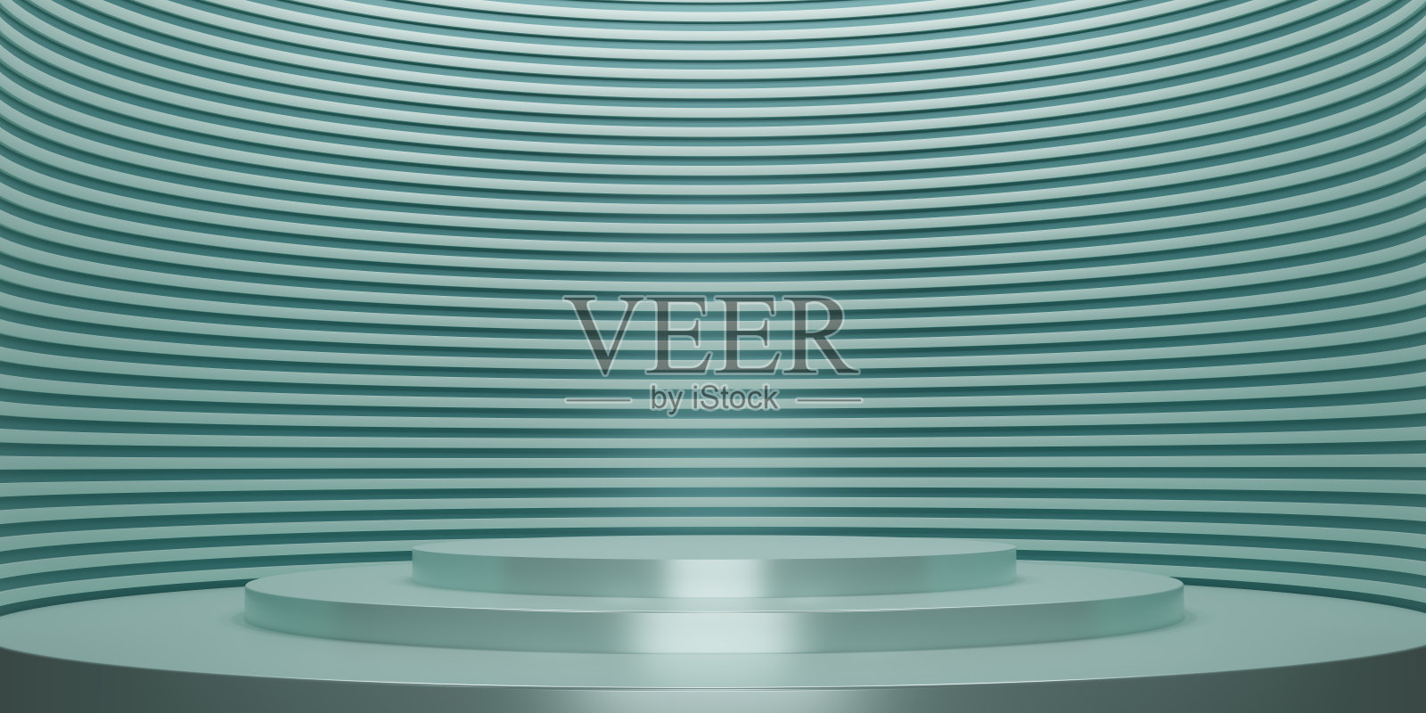 闪亮的绿色圆形基座或讲台与工作室的背景。金属绿色空白展示或无尘室展示产品。为讲台展示或展示的极简主义模型。3 d渲染。照片摄影图片