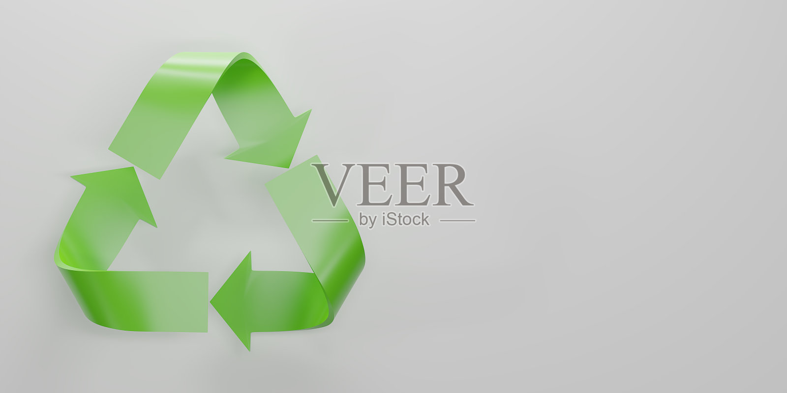 3D渲染绿色回收图标，回收符号孤立在白色背景上。闪亮的回收标志。旋转箭头图标包。重用的概念。文本、消息的复制空间。3d渲染图。照片摄影图片