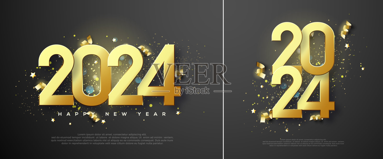 2024年新年快乐。插图的黄金数字与豪华和闪亮的黄金闪闪发光。为问候和庆祝2024年新年快乐的高级矢量设计。插画图片素材