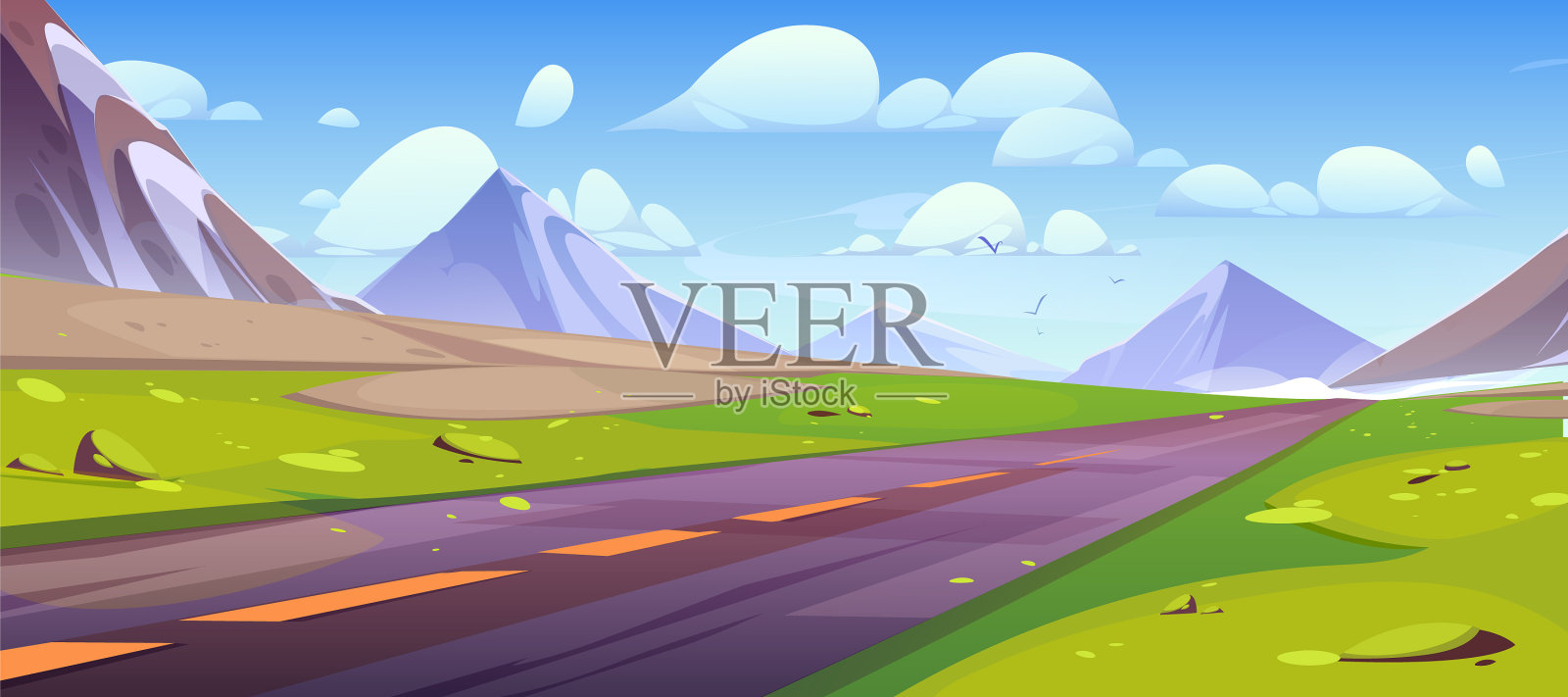 道路和山景景观卡通插画图片素材