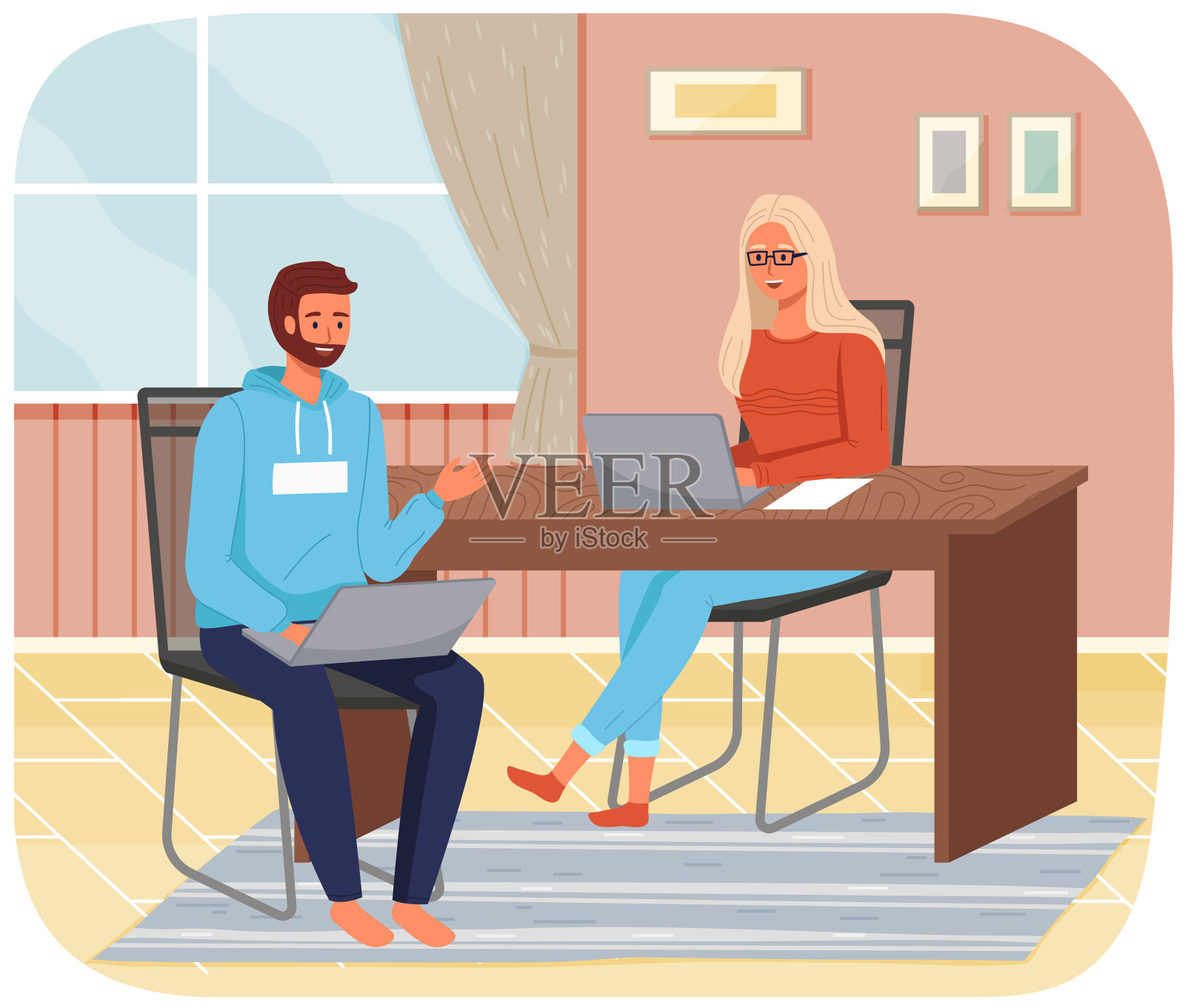 办公室工作人员。同事。同事们讨论项目团队合作。办公室职员的工作与沟通插画图片素材