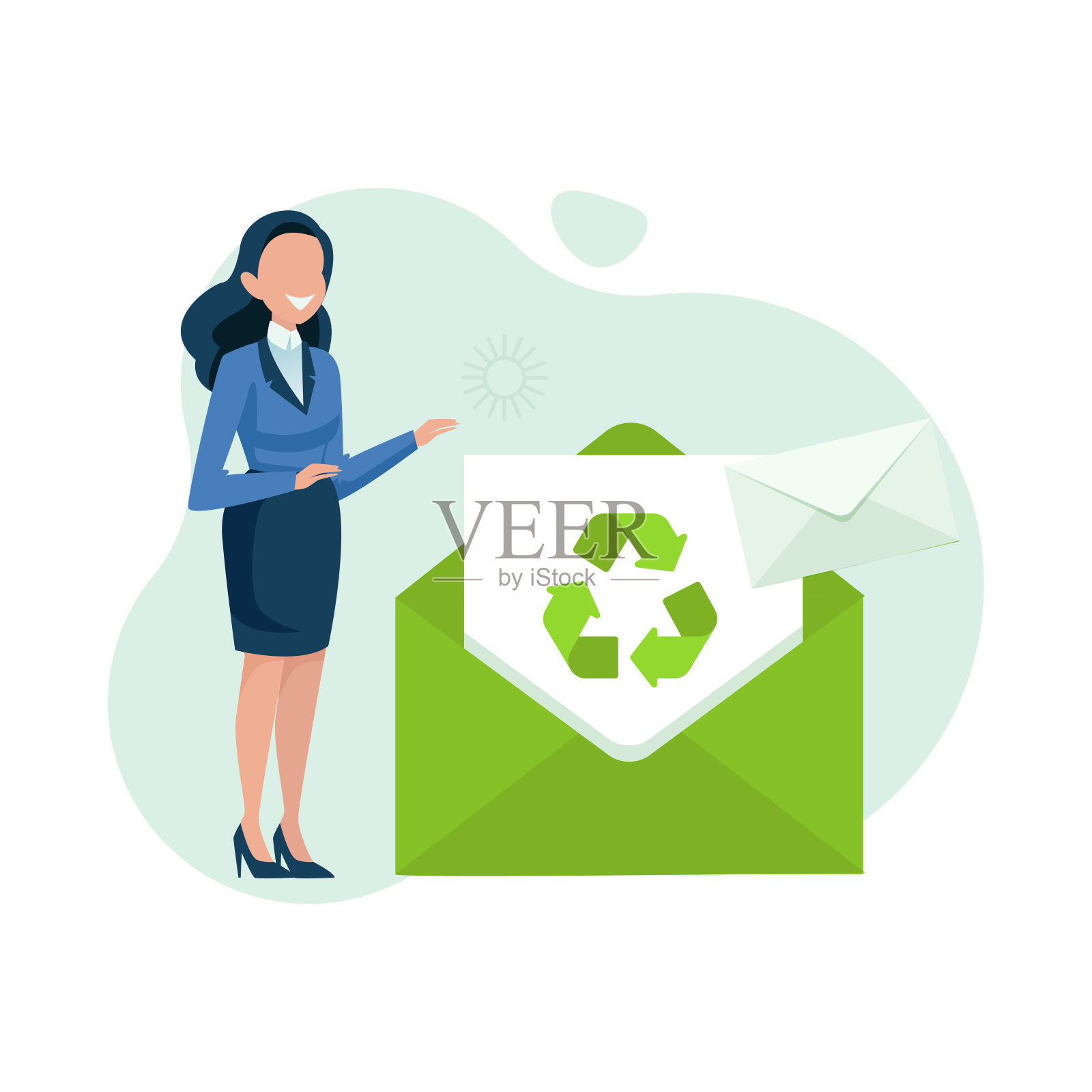 矢量的一个商业妇女与一个信封信与回收符号插画图片素材