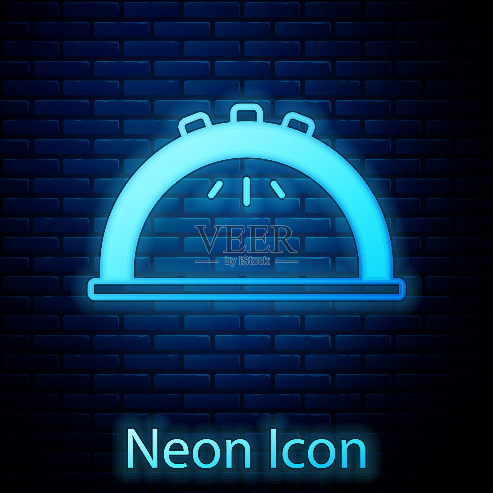 发光的霓虹美甲灯图标孤立的砖墙背景。晒甲油用紫外线灯。向量插画图片素材