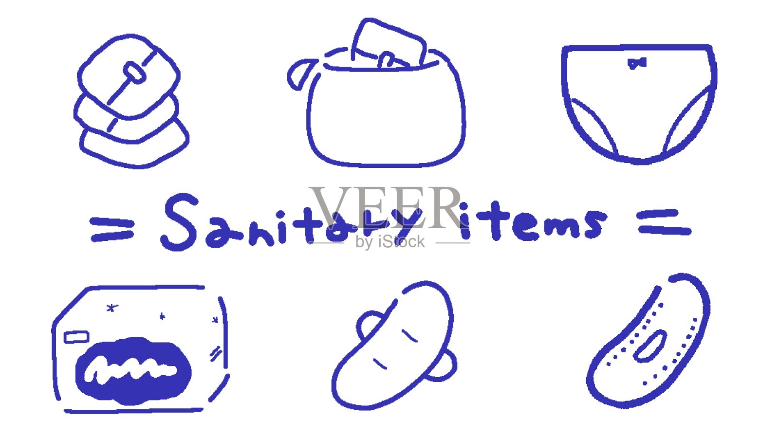 可爱的自然手绘插图卫生用品，餐巾和短裤插画图片素材