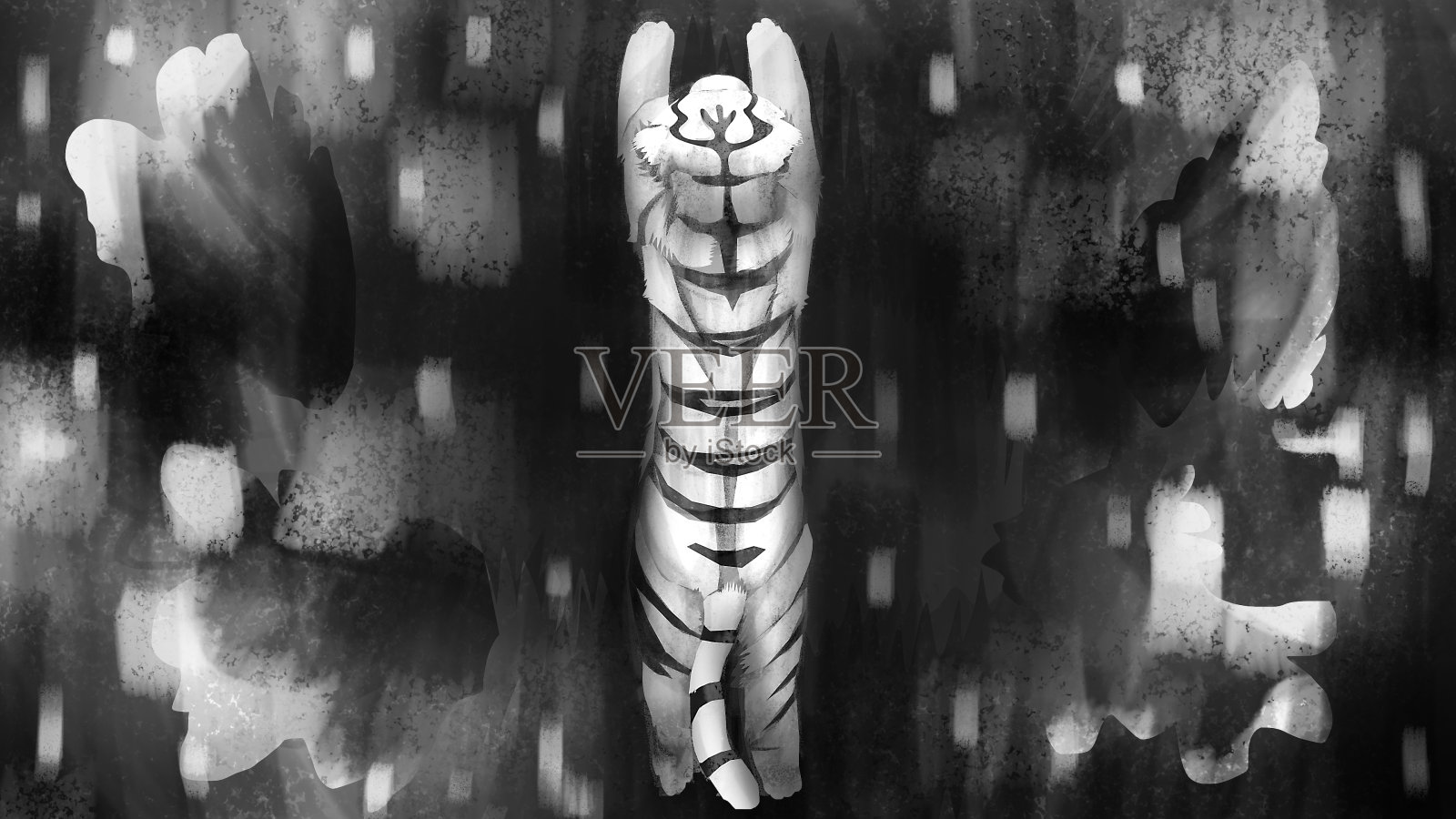 一个运行的白虎顶部视图，正上方的插图插画图片素材