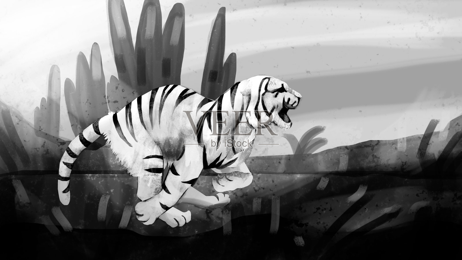 奔跑的白虎插画插画图片素材