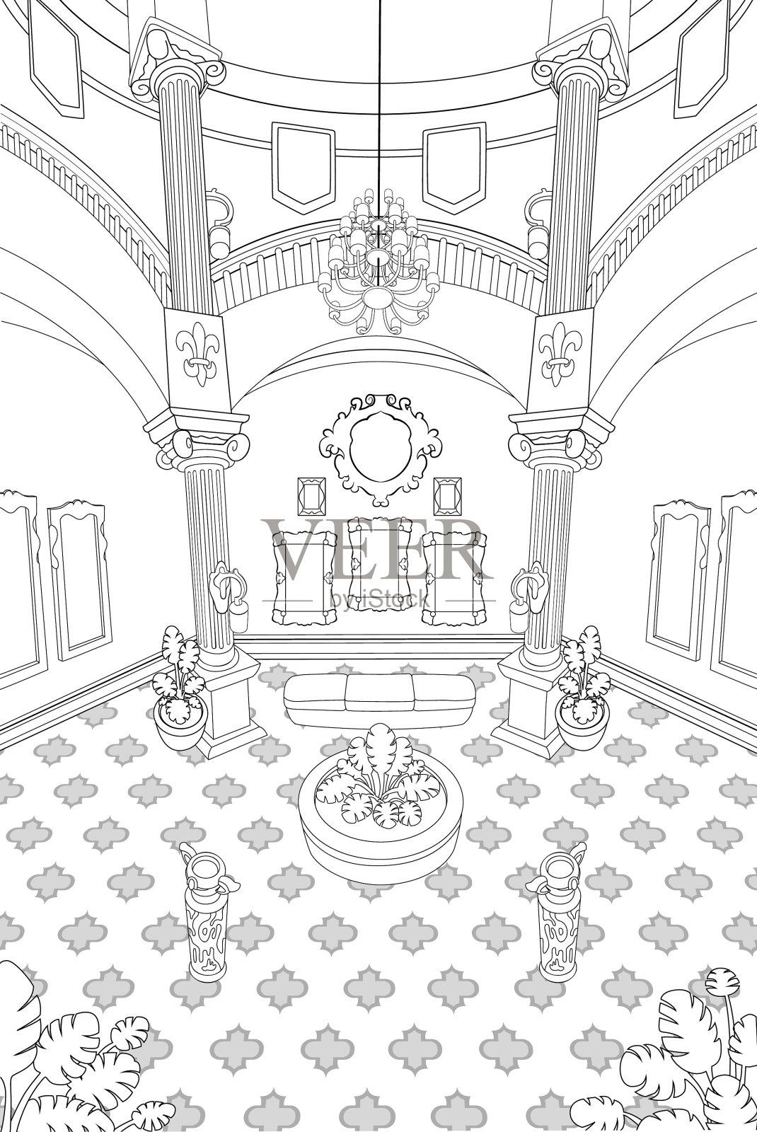 豪华艺术画廊房间矢量涂鸦插图插画图片素材