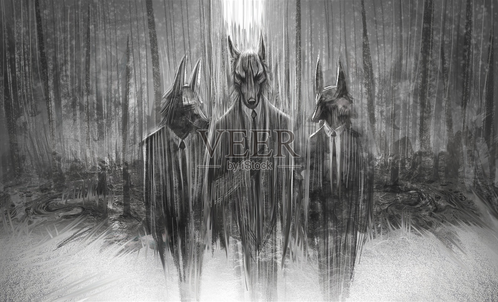 行走在森林里的狼人套装插图插画图片素材