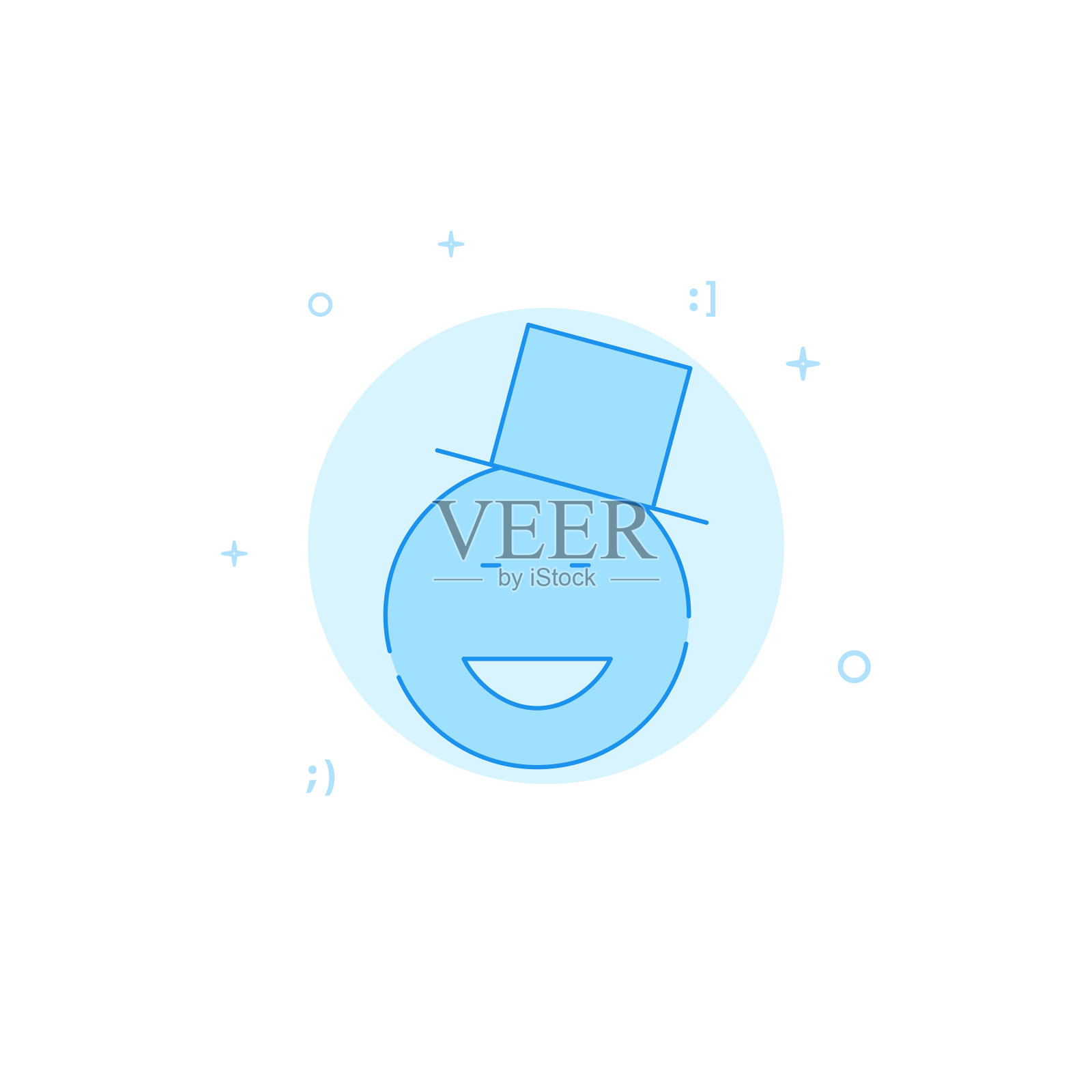 男人在大礼帽，魔术师平面矢量图标。填充线条样式。蓝色单色设计。可编辑的中风插画图片素材