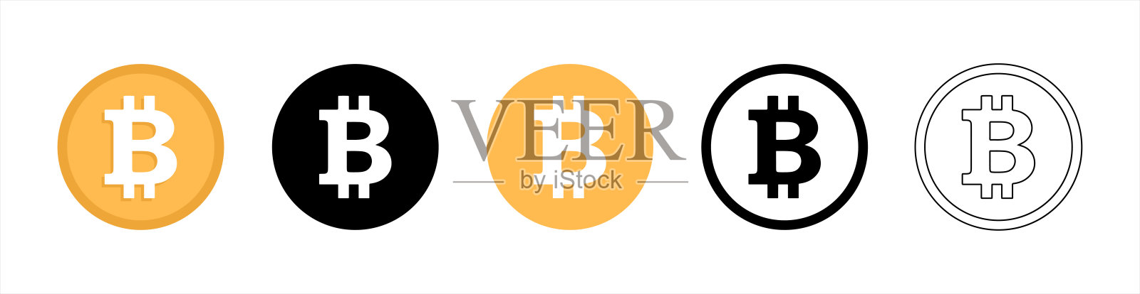 分散的虚拟货币支付和交易，孤立的比特币图标在现实，平面和线条风格。金币，电子交易和金融利润，矢量插图10 eps。插画图片素材