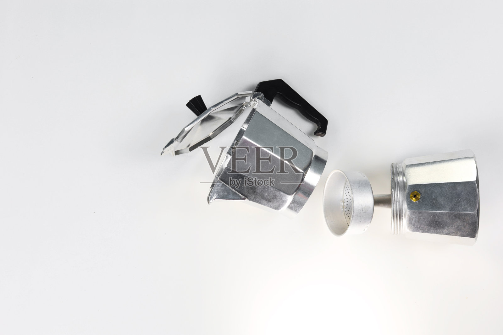 摩卡壶咖啡拆卸俯视图照片摄影图片