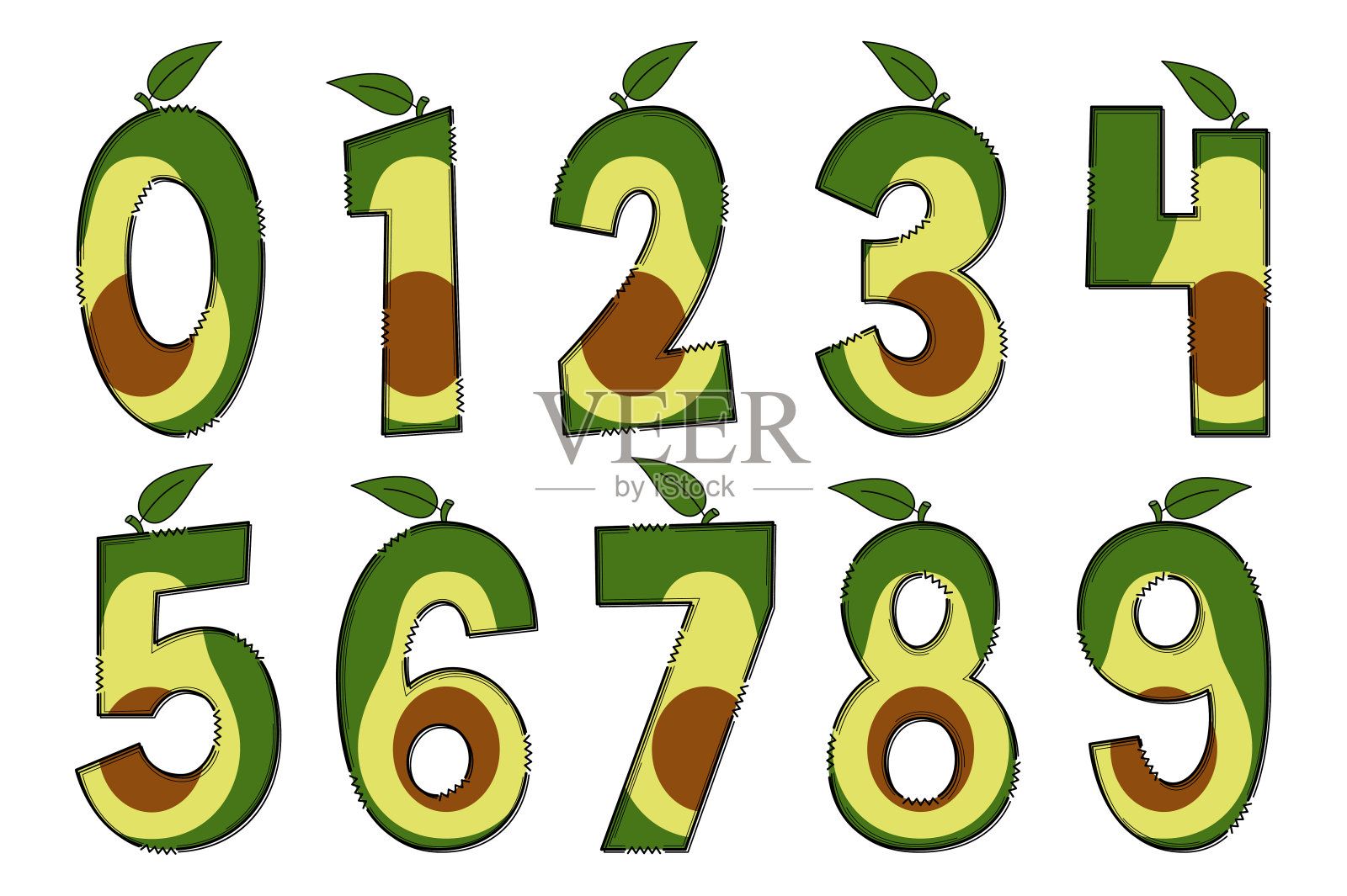 手工制作牛油果字母。色彩创意艺术排版设计插画图片素材