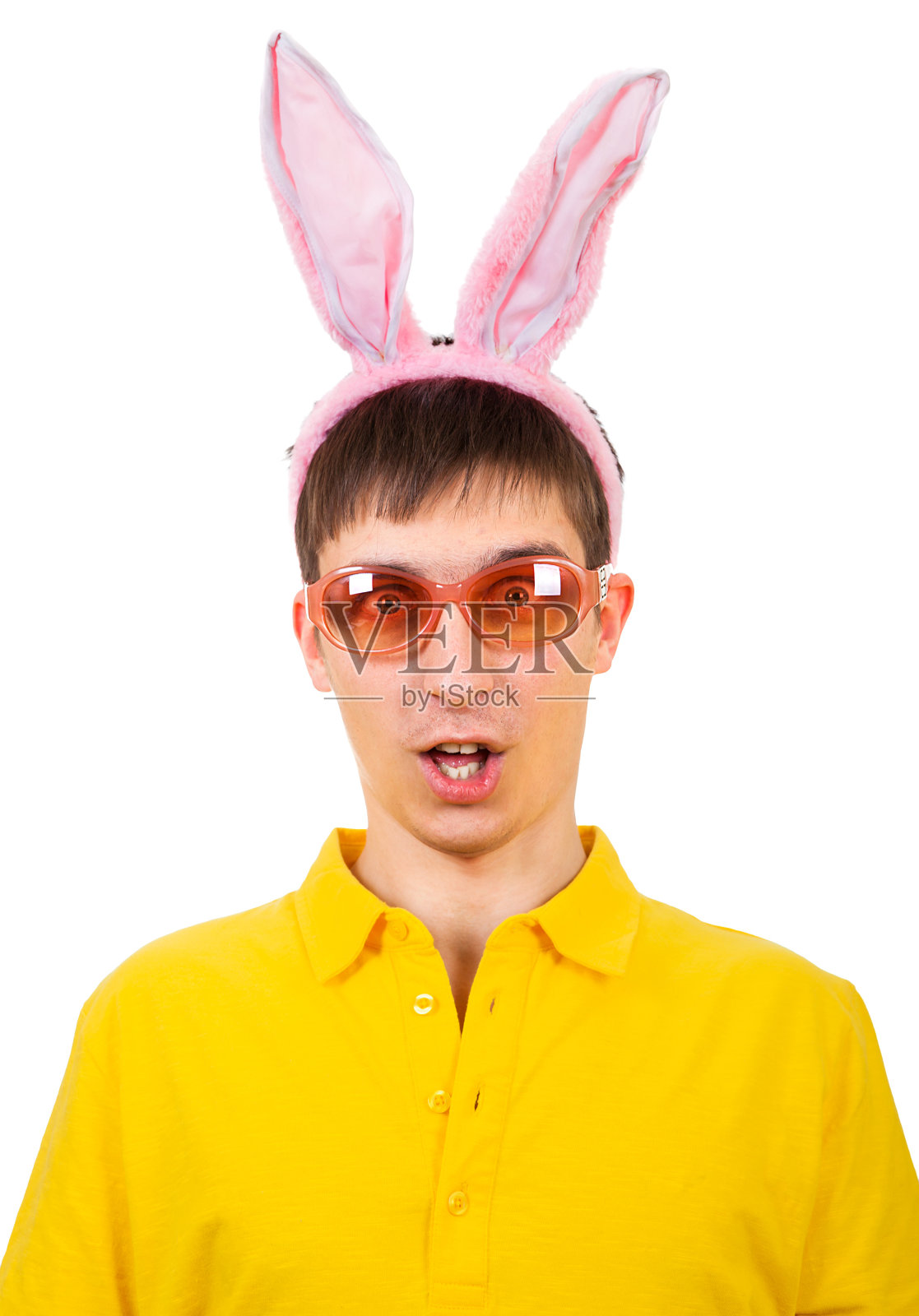 兔子耳朵的年轻人照片摄影图片